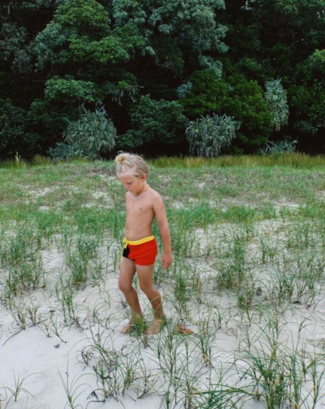 neptune swim trunks | yellow / chilli/ black